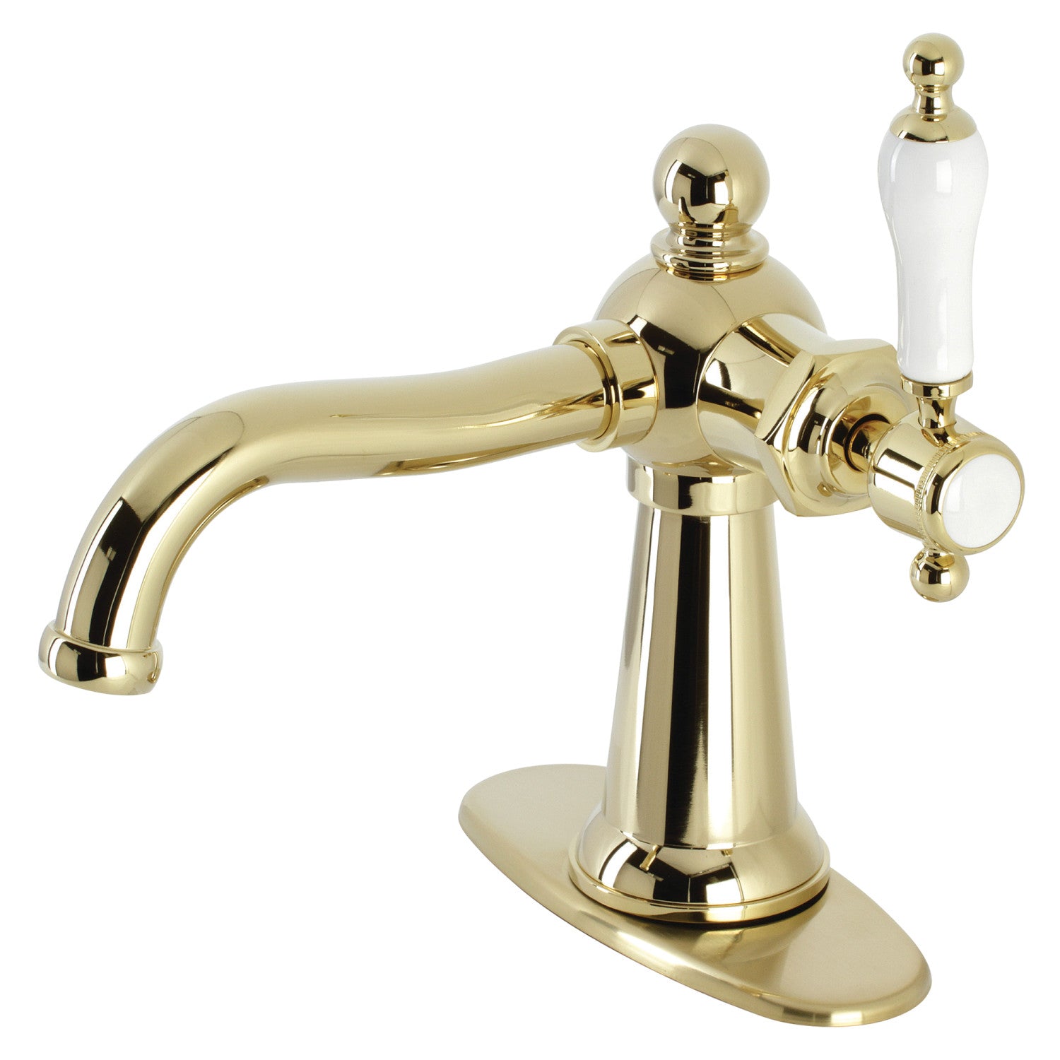 Kingston Heirloom KSD154KLPB - Nautical One-Handle 1-Hole Bathroom Faucet with Deck Plate and Push Pop-Up Drain, Polished Brass — image 1